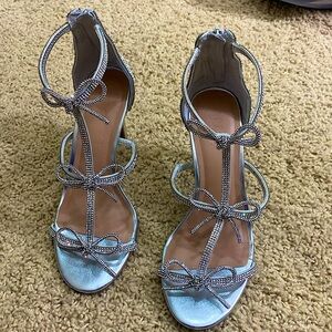 INC NEW 3 bows rhinestone silver special occasion heels strappy size 6